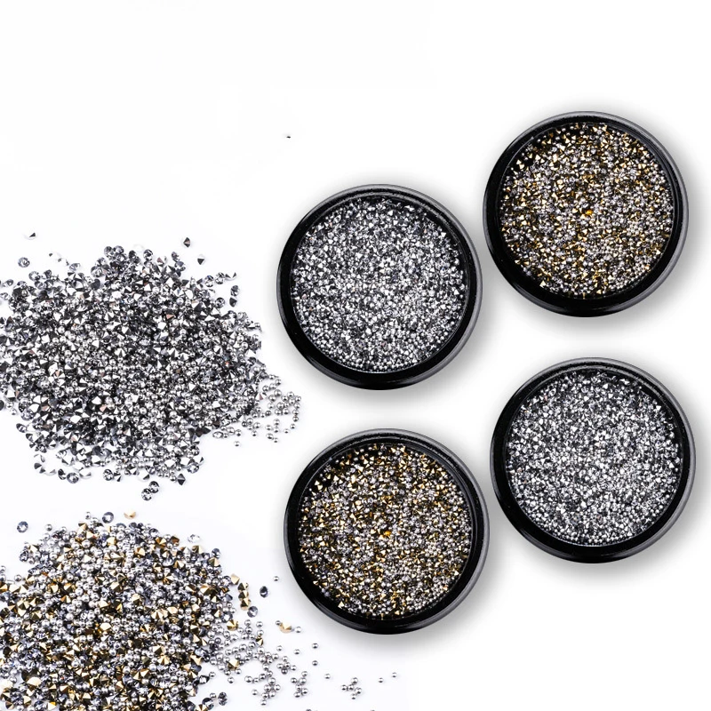 1 Box Two Styles Nail Art Mix Metal Beads Pointback Rhinestone Mini For Nails 3D Stones DIY Design Manicure Diamonds | Красота и