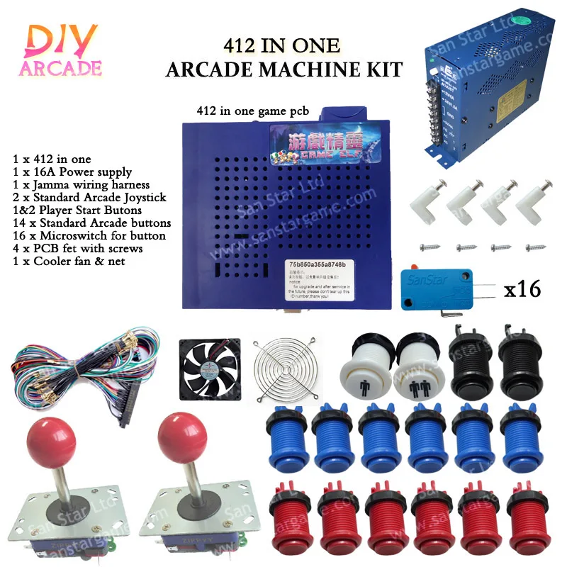 2 игрока DIY аркадные части наборы с вертикальной мульти игры Pcb 412 в 1 для аркадной