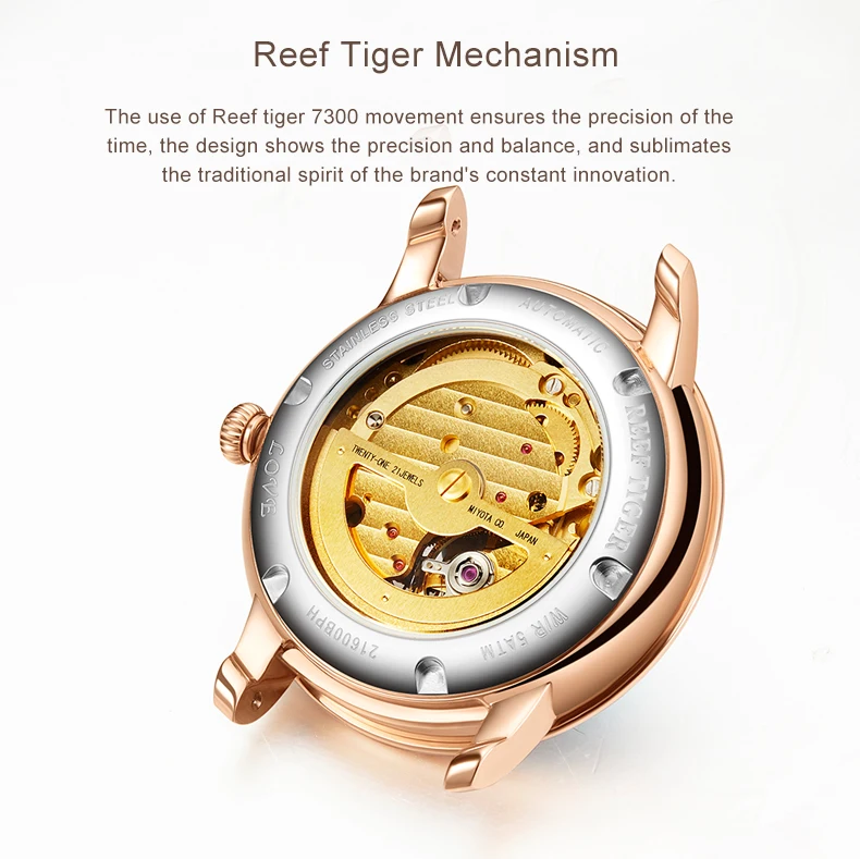 Reef Tiger/RT дизайн модные женские часы розовое золото Зеленый циферблат механические часы кожаный ремешок Montre Femme RGA1580