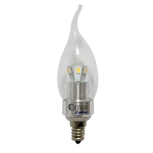 4 шт. LED 3W E12 канделябр база холодный белый 6000K свеча свет с изогнутым кончиком