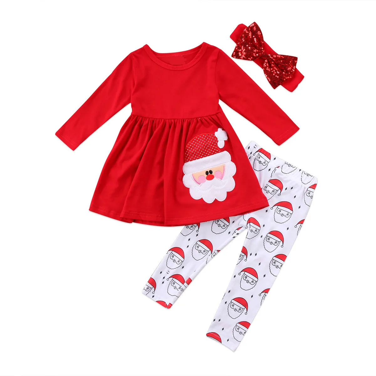 

Christmas Kids Baby Girls Clothing Cotton Dress Long Sleeve New Year Gift For Girls Christmas Costume Dress+Pants+Headband