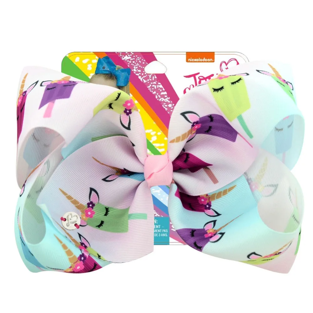 2018 1piece 8 inch Jo Bows Rainbow Unicorn Hair With Clips For Kids Girls Hairpins Handmade Accessories for | Детская одежда и