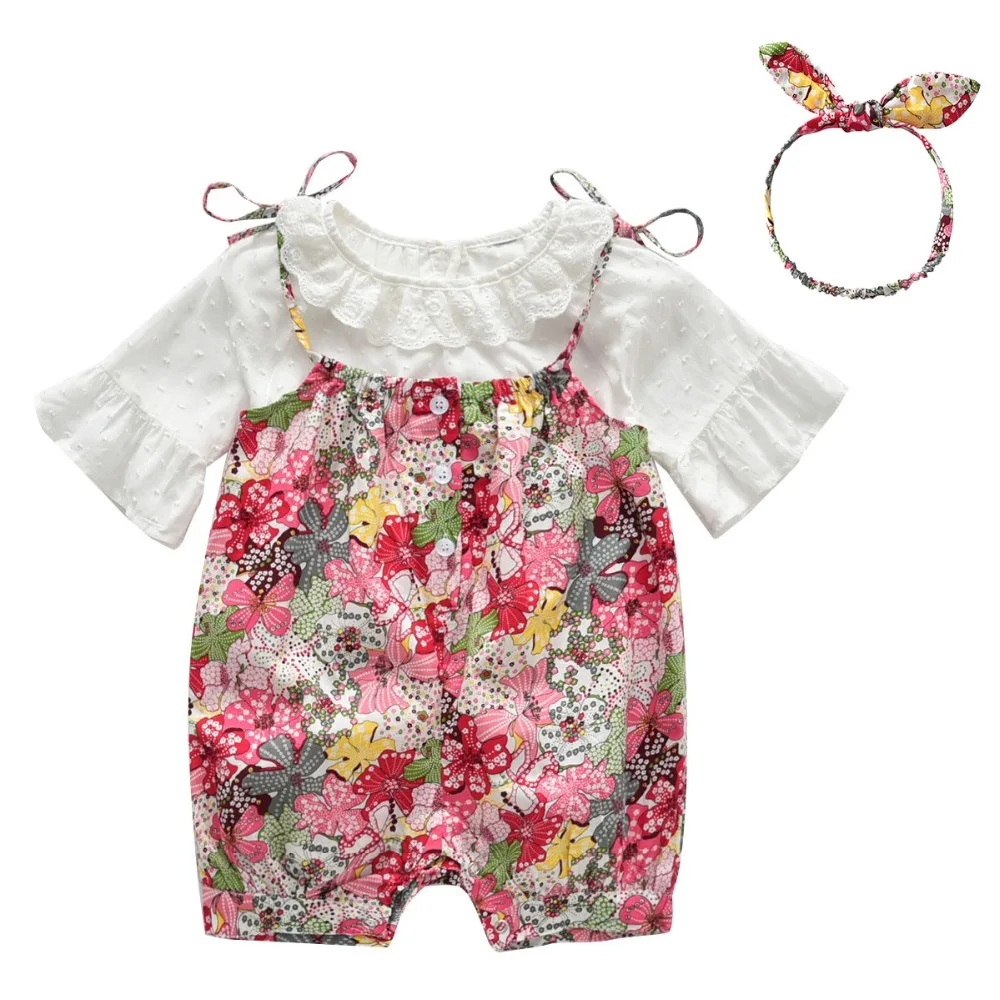 

Комплекты одежды из 3 предметов для девочек, белые топы + шорты с цветочным поясом + повязка на голову, летний комплект одежды, одежда для новорожденных девочек 0-24 месяцев