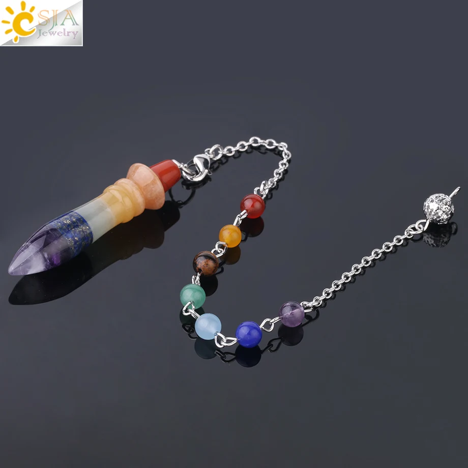 

CSJA New Arrival 7 Chakra Pendulum Natural Stones Reiki Healing Pendants for Dowsing Divination Women Men Hot Sale Jewelry F932