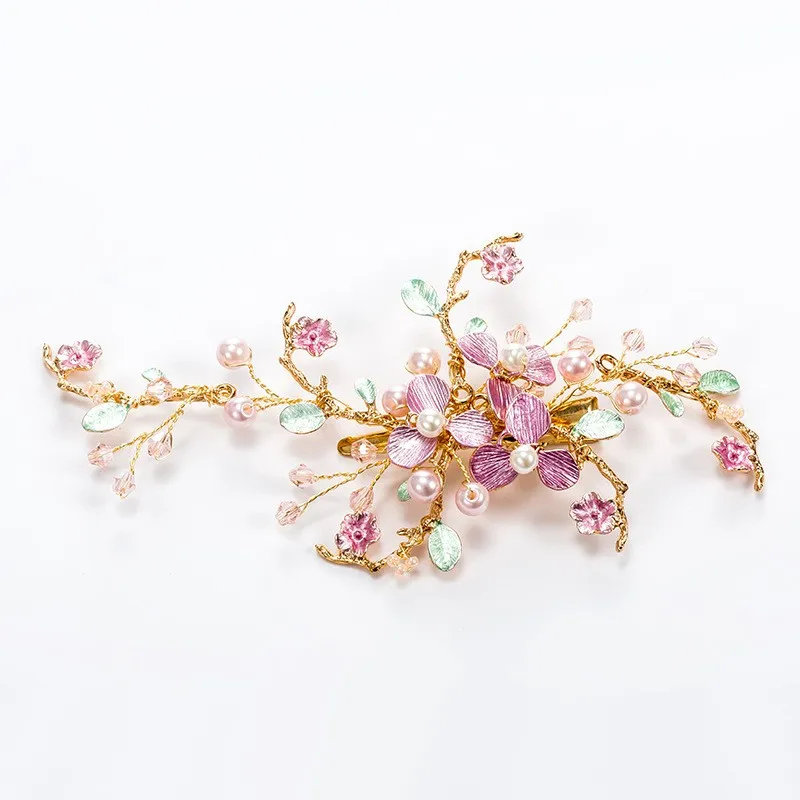 

Pretty Floral Hair Clip Gold Bridal Headpiece Pearls Wedding Jewelry Hair Accessories Women Clips