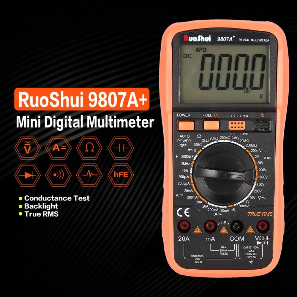 Цифровой мультиметр RuoShui 9807A+ 19999 отсчетов истинных RMS AC/DC Вольт Ампер Ом Емкость Частота Диод hFE тестер непрерывности