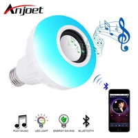 anjoet smart e27 rgb bluetooth speaker led bulb light 12w music playing dimmable wireless led lamp with 24 keys remote control