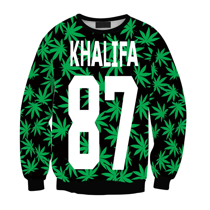2018 3D Men's Long Sleeve Sweatshirt Plant Leaf Pattern Khalifa Spring Vintage Neutral Top Europe and the United States Hot | Мужская