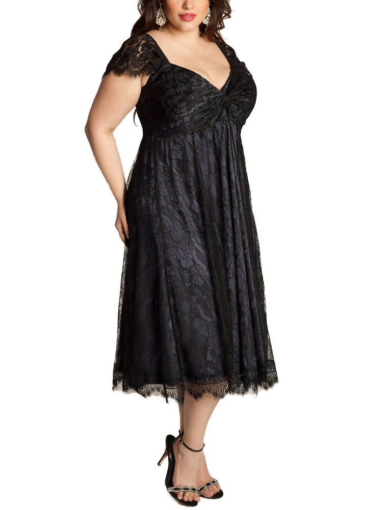 Summer Elegant Women Lace Dress Oversized Sexy V Neck Cap Sleeve Midi Party Dresses female Clubwear Gowns Plus Size 3XL 4XL 5XL | Женская
