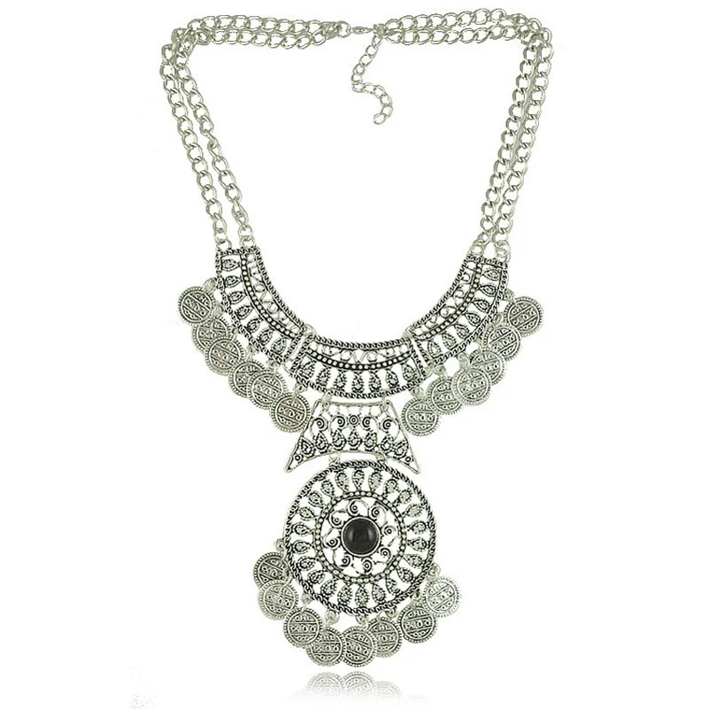 

Vintage Gem Statement Bohemian Necklace Jewelry Fashion Collar Choker Tassel Coin Gypsy Ethnic Maxi Necklaces Women 12Pcs Lot