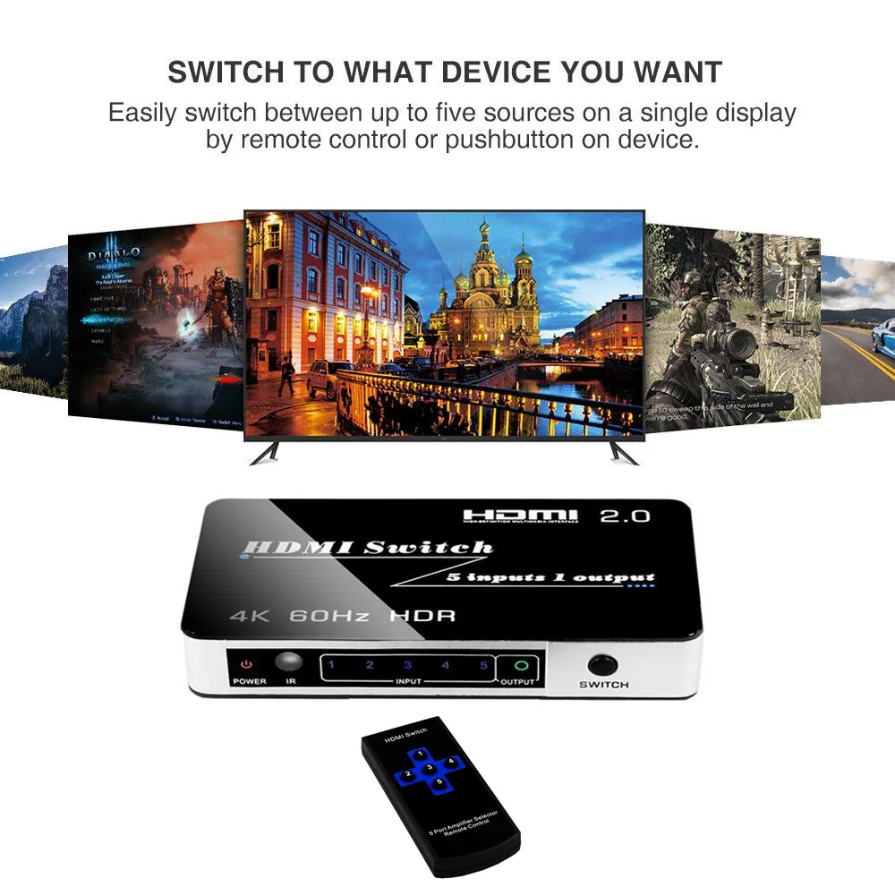 PUZHIJIE 4K HDMI 2 0 переключатель 5x1 5 в 1 выход 60Hz HDR 3D 1080P коммутатор с ИК пультом для PS4 Pro