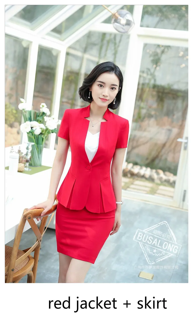 Red Blazer Skirt OL классический короткий рукав на одной пуговице с v-образным вырезом Jaqueta Feminina Куртка Блейзер Feminino офисная форма стильный дизайн для женщин формальный - Цвет: Red Blazer Skirt