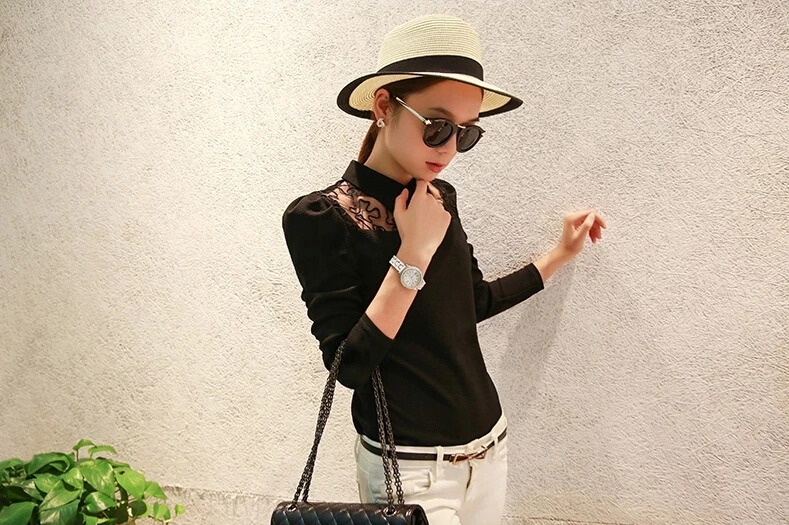 Весна кружева Печатные С Длинным Рукавом Блузка Женщины Turn Down Воротник Рубашки