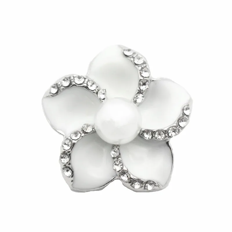 

Hot Sale 10pcs/lot Metal 18mm Enamel White Flower Crystal Snap Button Charms Fit Ginger Women Snap Buttons Bracelets DIY Jewelry
