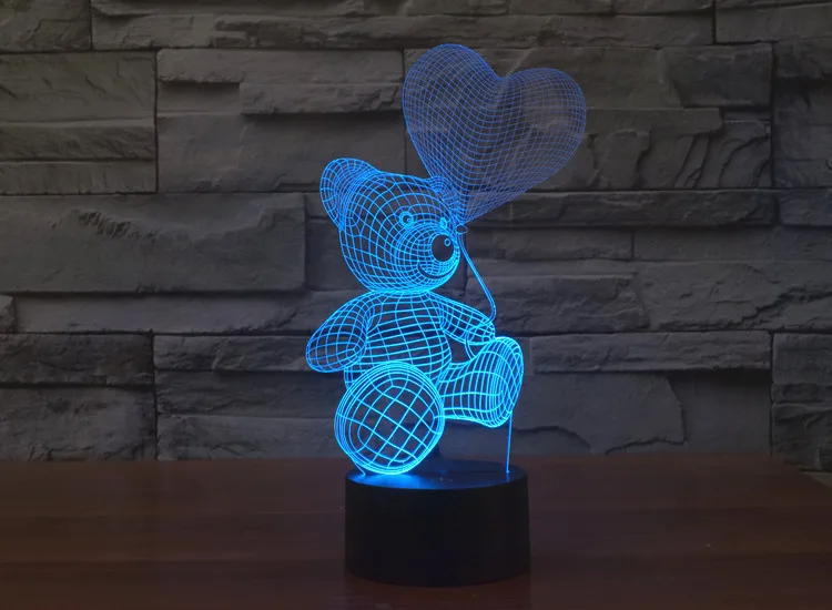 bear 3D лампа ночник семь цветов Животные Многоцветный RGB лампа Рождественский Декор Детские Подарочные игрушки сенсорный пульт дистанционного управления настольная лампа - Испускаемый цвет: bear