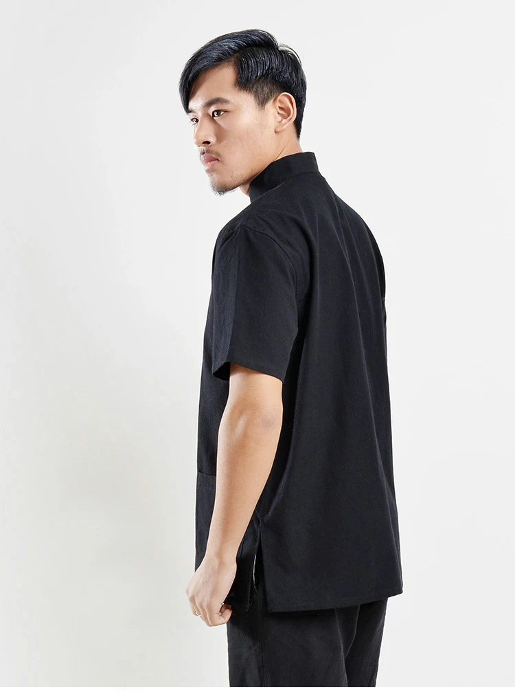 С коротким рукавом традиционная хлопковая Китайская одежда костюм Тан Топ Униформа Кунг фу Тай Чи летняя новая рубашка блузка для мужчин
