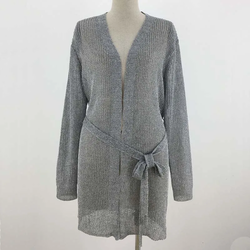 Ellacey 2019 Autumn Winter Knitting Women Sweaters Cardigan Casual Loose Gray Knitted Coat Open Stitch Long |
