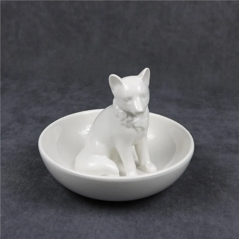 Фарфоровая статуэтка лисы органайзер поднос декоративная керамика миниатюрная