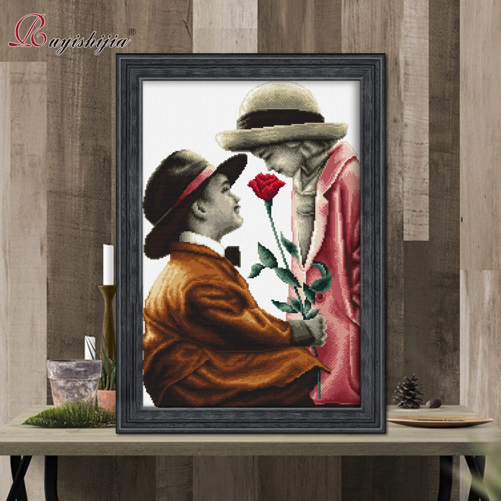 

RUYISHIJIA Needlework Precise Printed First Kiss Patterns DIY DMC Cross Stitch Sets Embroidery Kits Counted Cross-Stitching