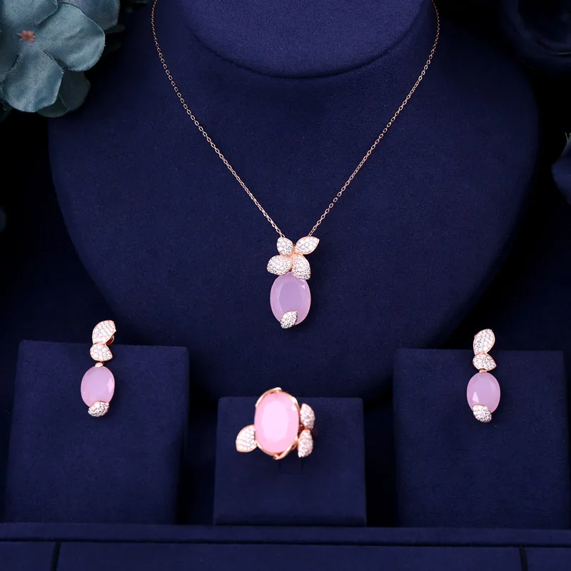 Новый micro pave Установка фианит белый камень Листья shaped колье серьги кольцо браслет