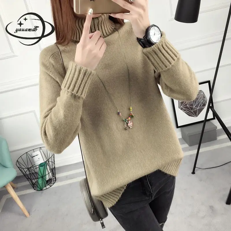 Free Size Yauamdb Women Sweater Autumn Spring Female Turtleneck Knitted Pullovers Ladies Solid Knitwear Warm Loose Clothing Y34 | Женская