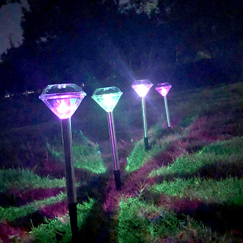 Solar Diamond Light For Garden Decoration 4 pcs/set Three Colors Stainless Steel Outdoor Powered Lights Lamp | Лампы и освещение