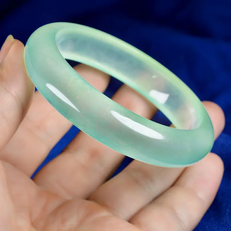 Certificate bangles jade jewelry NATURE BEAUTIFUL Women Sweet white charm Silk Green bangle bracelet luck 58-64MM with box | Украшения и