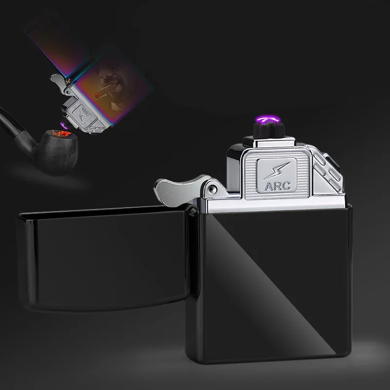Электрической дуги зажигалки зарядка через USB Портативный карман сплав Shell