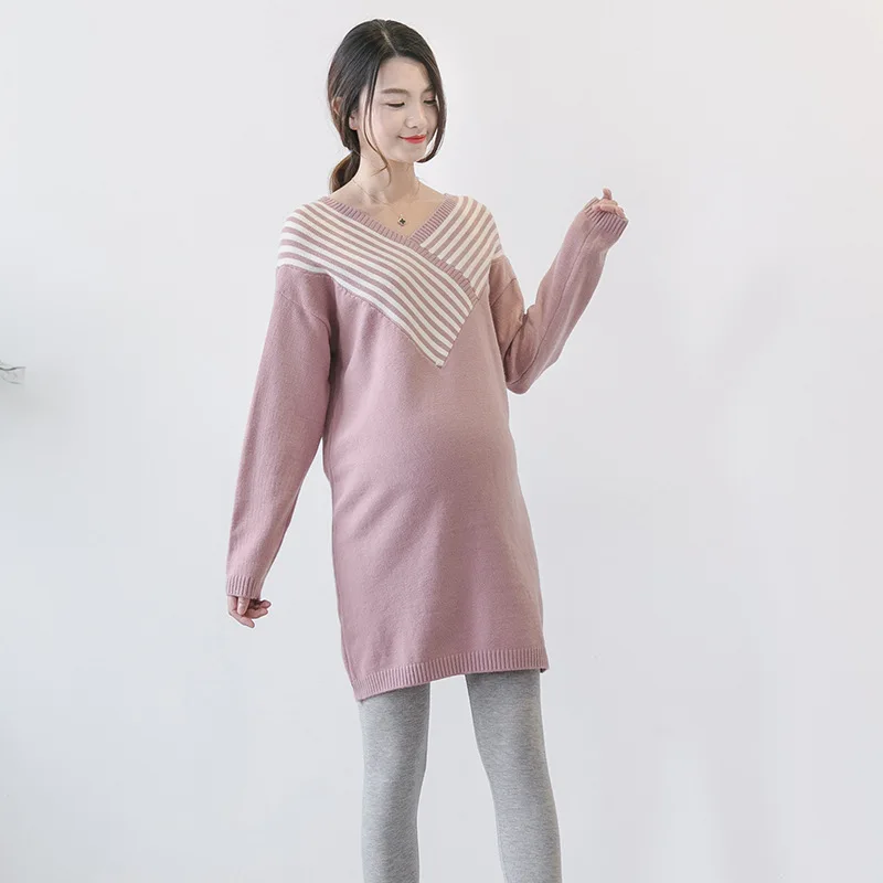 

Женские свитера средней длины с v-образным вырезом и длинным рукавом для беременных новые свободные вязаные пуловеры для мам модные свитера...