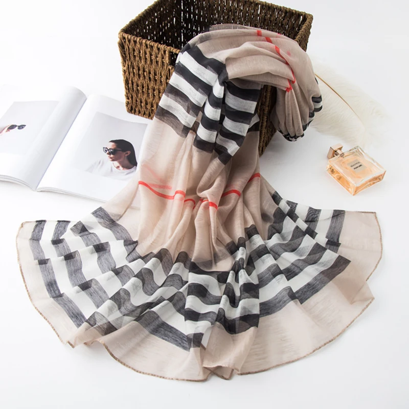 2019 Scarf For Woman Autumn And Winter Simulation Silk Exquisite Fashion Simple Striped Sunscreen Print Plaid Gift Female | Аксессуары