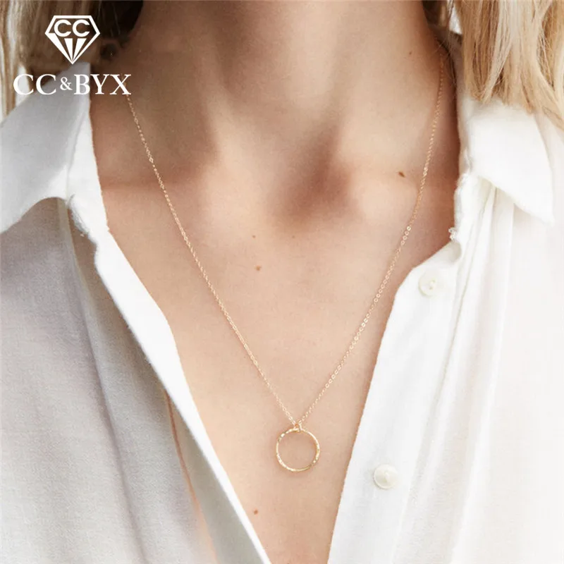 Женское ожерелье с круглым кольцом CC Очаровательное из серебра 925 пробы длинная