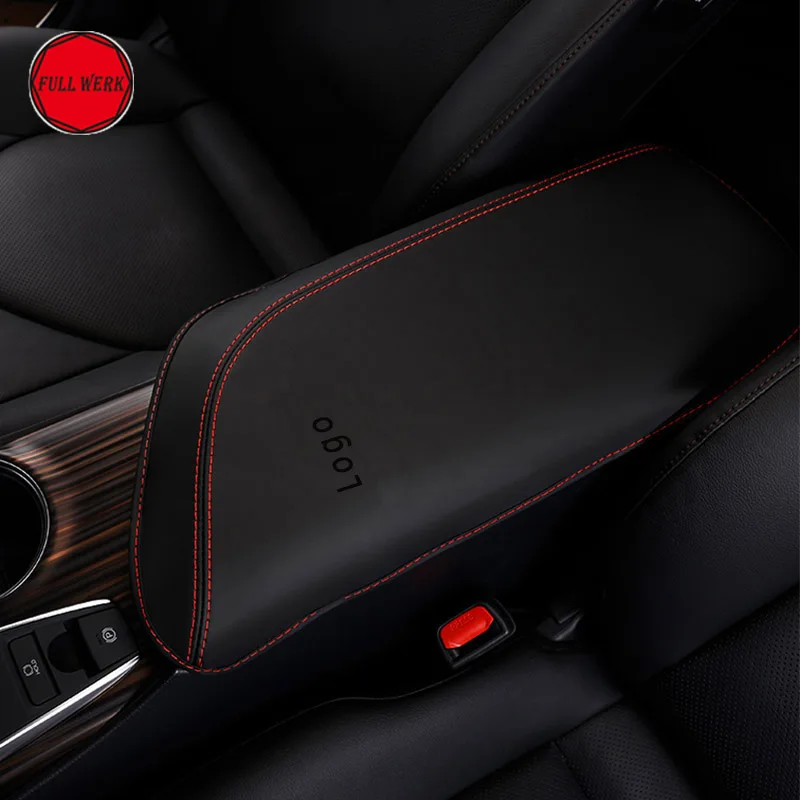 Black with Logo Покрытие подлокотника из микрофибры и кожи для автомобиля, Центральная консольная панель для 8th Camry, подлокотник для сиденья, коробка для хранения, защита подушки - Название цвета: Black with Logo