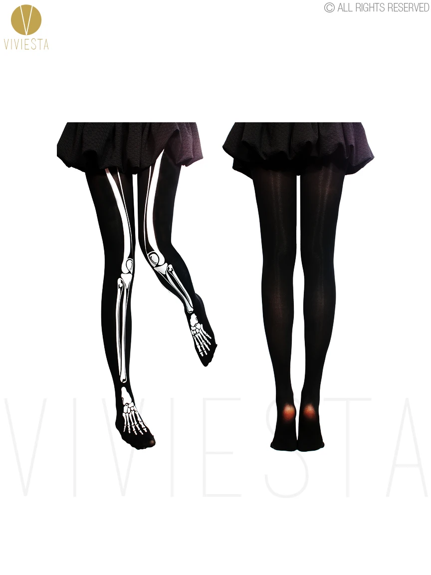 Женские колготки с принтом скелета-80D вечерние для вечеринки на Хэллоуин