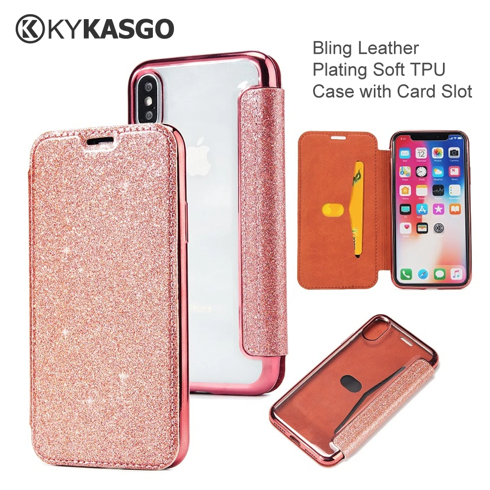 KYKASGO Блестящий Прозрачный чехол с бриллиантами покрытие из ТПУ для iPhone X 7 8 6S Plus