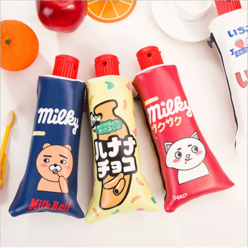 Toothpaste Student Pencil Case for Girls Stationery School Supplies Kawaii Banana Bag Leather Box PencilCase | Канцтовары для офиса