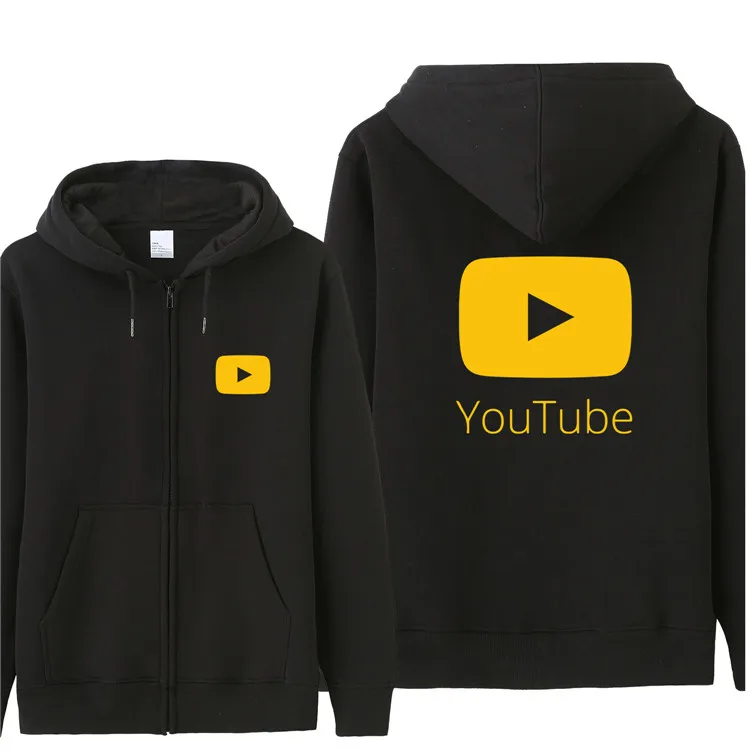 Осень смешной YouTube Логотип печатных толстовки для мужчин вы трубки флис на молнии толстовка хлопок мужчин куртка и пальто