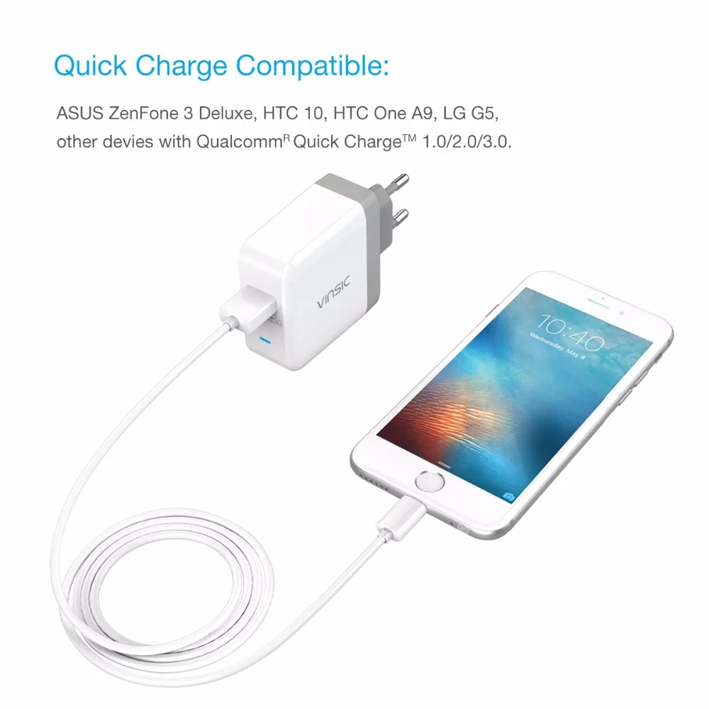 Внешний аккумулятор VINSIC Quick Charge 3 0 QC3.0 USB настенное Зарядное устройство Походное