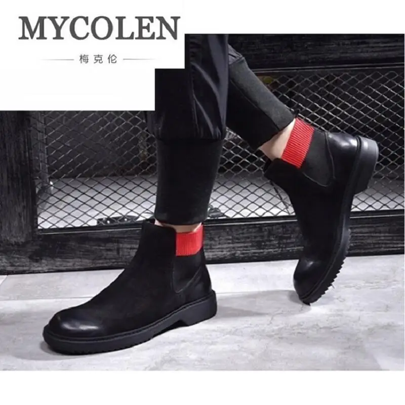 MYCOLEN/мужские ботинки из натуральной кожи итальянские черные роскошные модные