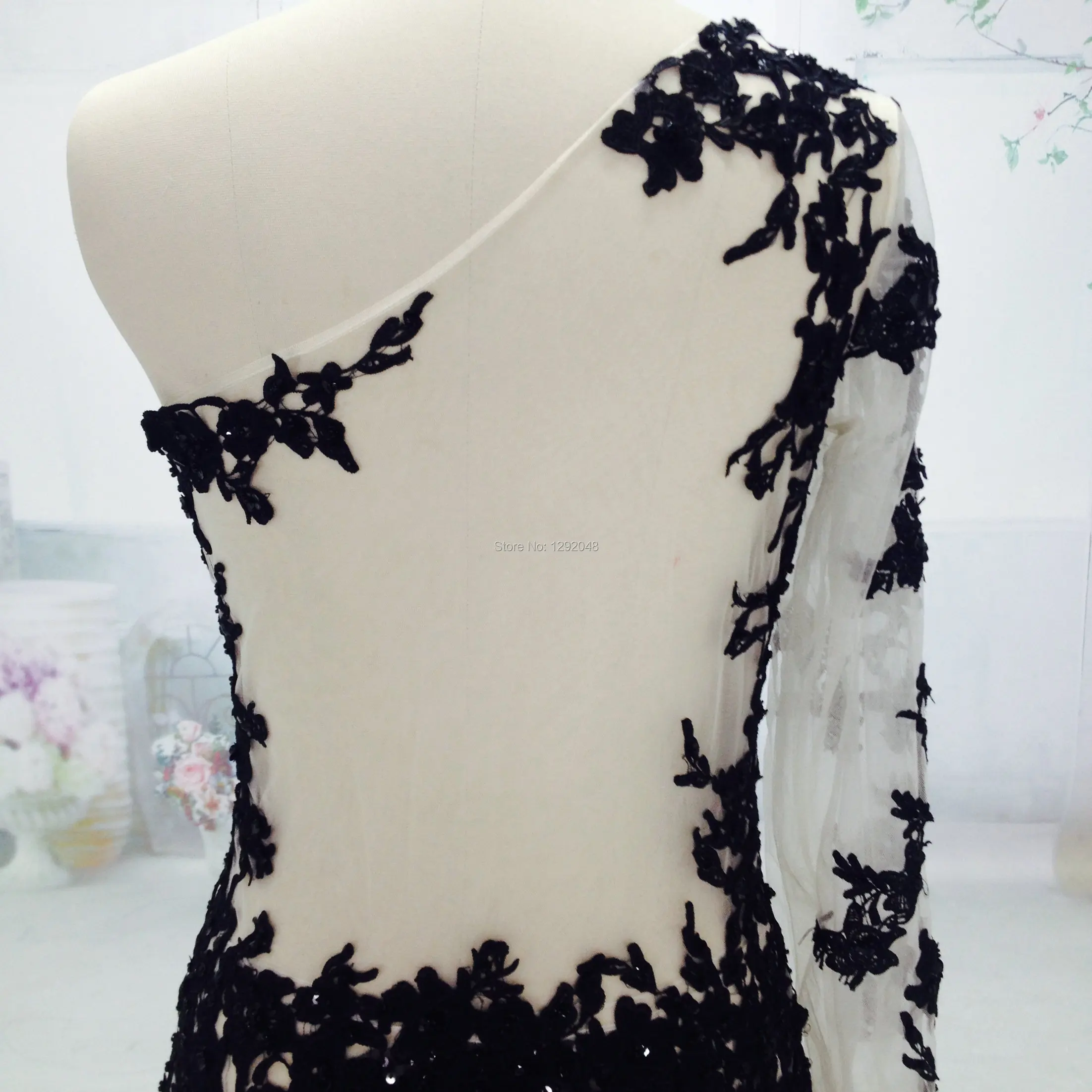 YNQNFS Real YRE4 Vestido Fiesta сексуальное прозрачное платье на одно плечо с длинным рукавом