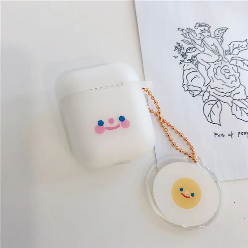 Чехол для наушников с Bluetooth для Airpods, силиконовые милые аксессуары для airpods 2, Защитная крышка с брелком, мультяшный смайлик - Цвет: egg