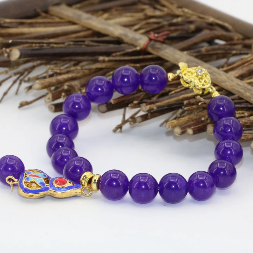 Браслеты из фиолетовых нитей 10 мм женские круглые бусины нефрита