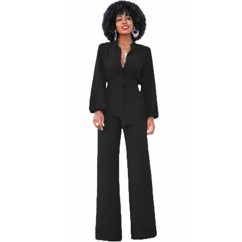 Женский Длинный комбинезон с широкими штанинами длинным рукавом и v образным