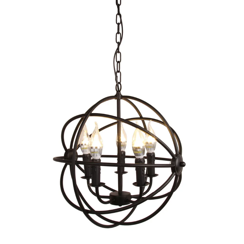 (Доставка от США) Современная промышленная люстра 5 световых металлических шаров