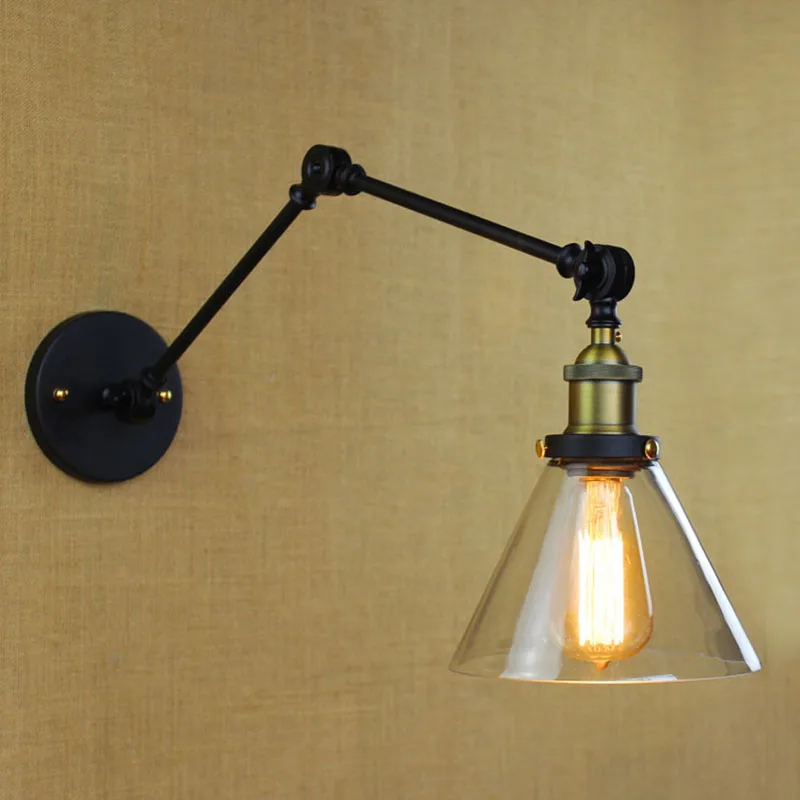 

Retro Metal Arm Wall Lamp Glass Shade Vintage LED Wall light Mount Bedside Reading Light Wall Lights For Home Decor Lamp B118