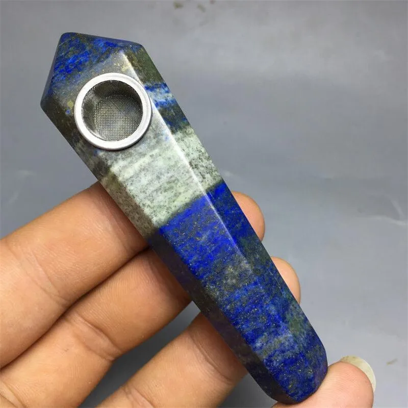 

50g Natural Lapis lazuli Gem light Quartz Crystal Wand Pipe Hole