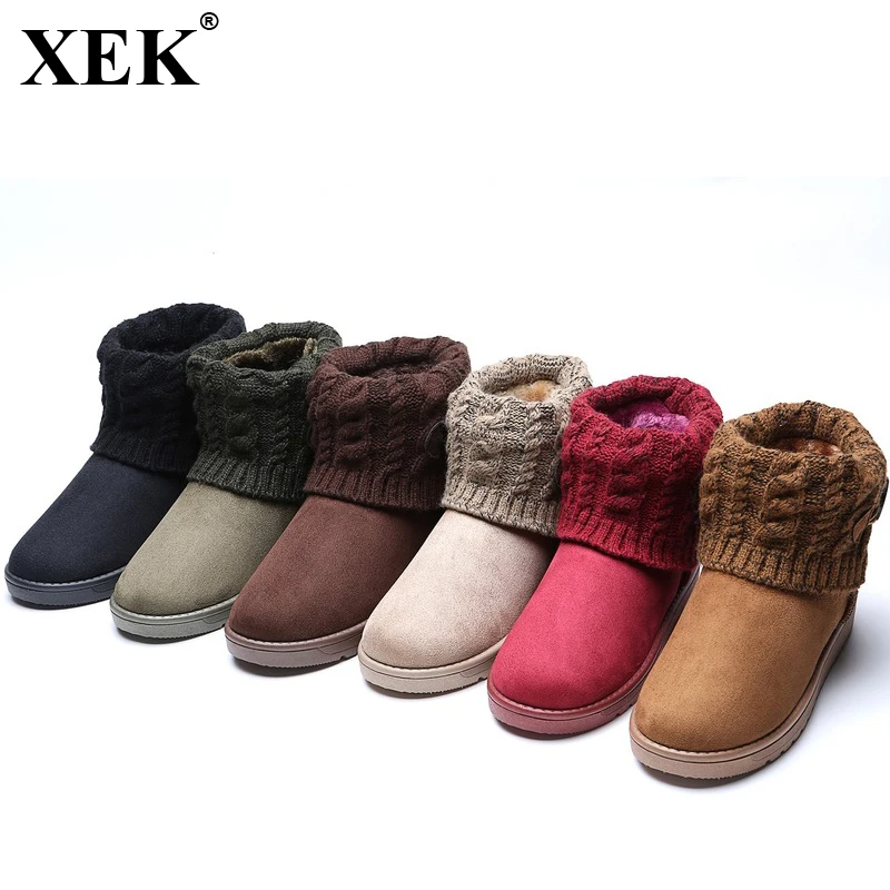 

XEK New Women's Boots Winter Warm Snow Boots Mid Calf Boots Women Ladies Girls Thick Plush Flock Boots Wool Women Shoes 41 JH277