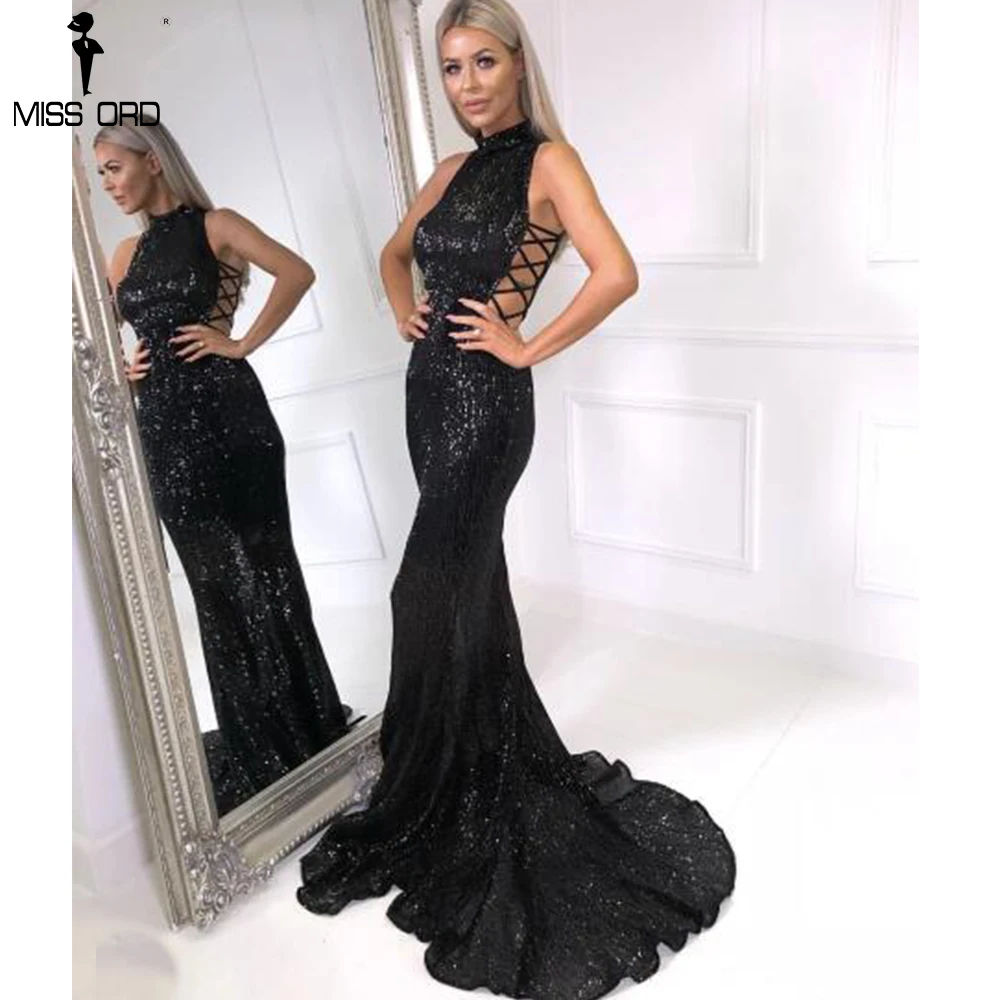 Missord 2019 сексуальный круглый вырез элегантный блесток женские платья со шнуровкой