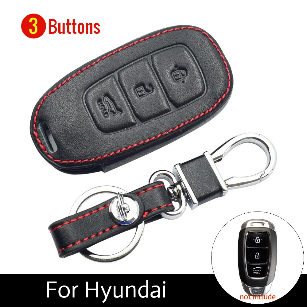 3 Buttons Кожаный чехол для ключей автомобиля для hyundai Kona Azera Grandeur IG Santa Fe I30 IX35 Elantra чехол дистанционного брелока брелок сумка авто аксессуары - Название цвета: 3 Buttons