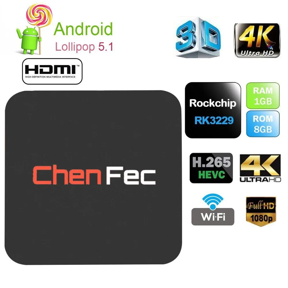 CHENFEC Q1 pro 4 K Android ТВ коробка RK3229 1G/8G Quad core K/2 H.265 3D 2 4G Wi Fi телевизионная приставка OTT
