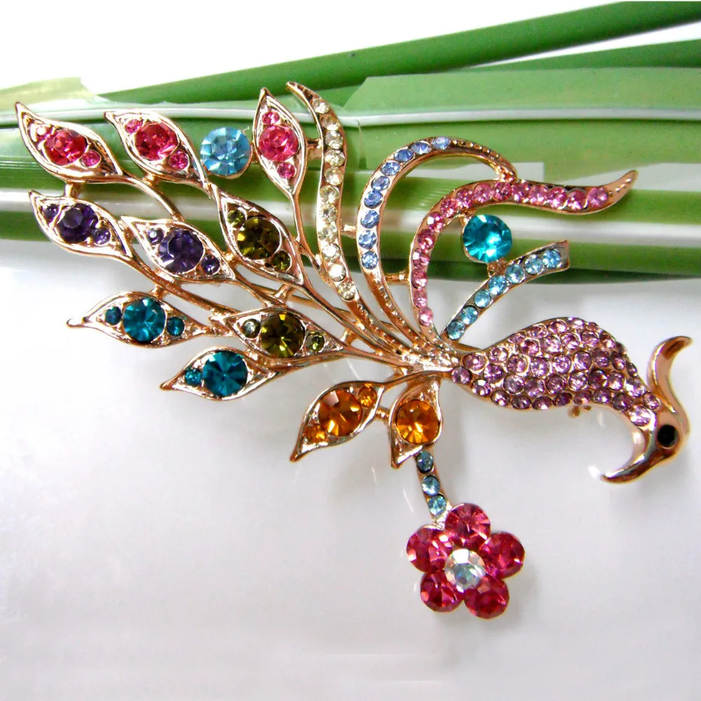 Navachi Павлин Peahen GP Красочные Кристаллы Стразы Перо булавка брошь SMT7354|brooch wedding|brooch